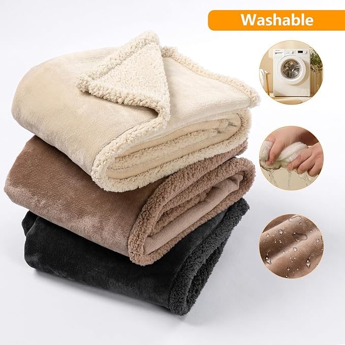 Dark Blankets for Dogs Brown Pets Throw Blanket for Couch Reversible Pet Bed Cover Puppy Fluffy Jacquard Blankets Leakproof Sofa Couch Cover Cat Pet Mats for Warm Washable-Camel,M