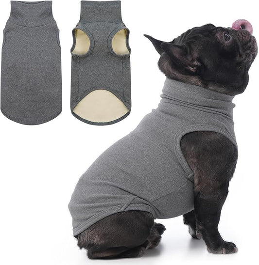 IECOii Small Dog Sweater,Stretch Fleece Vest - Grey, Medium,Warm Pullover for Winter Spring and Fall, Soft & Lightweight Dog Sweatshirt Indoor Outdoor Clothes,Turtleneck for Small Medium Dogs Girl Boy