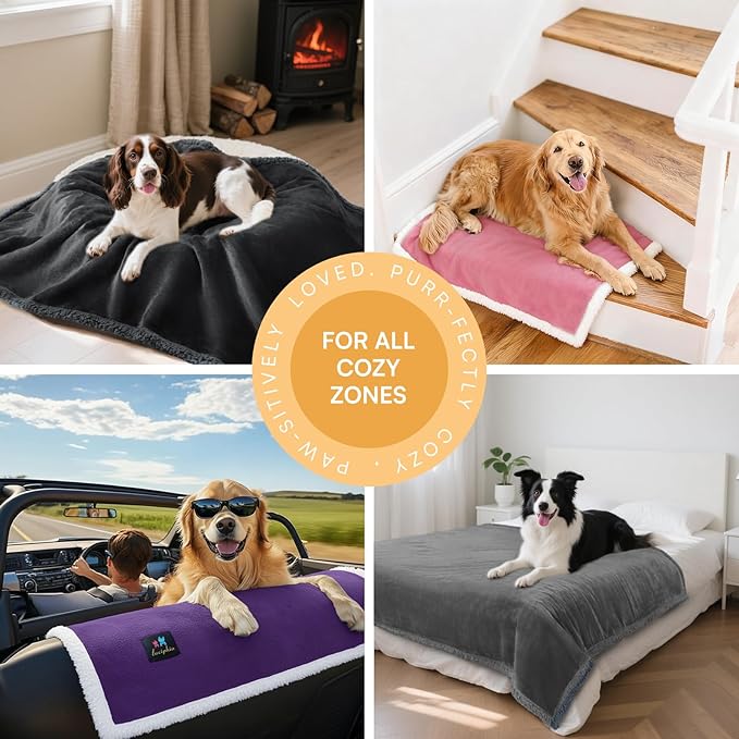Luciphia Waterproof Bed Blanket Washable,Soft Sherpa Fleece Puppy Reversible Throw Blankets for Small Dog Cat,Furniture Cover Protector Couch Bed from Liquid Pee and Pet Fur, Purple White, 40" x 28"