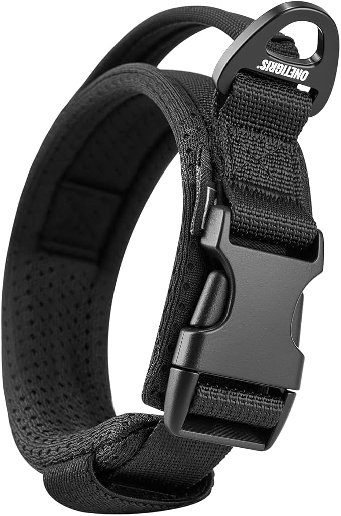 OneTigris Small Dog Collar with Handle, Soft and Adjustable Nylon Collar with Quick-Release Buckle, Lightweight No-Choke Design for Small Dogs(Black, XS)