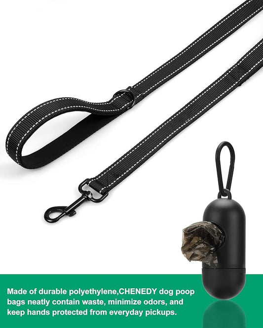 Heavy Duty Double Handle Leash - Reflective Training Lead, Perfect for Medium to Large Dogs (5FT, Black)