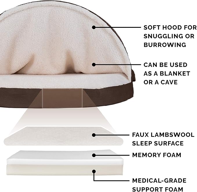 Furhaven 35" Round Memory Foam Dog Bed for Large/Medium Dogs w/ Removable Washable Cover, For Dogs Up to 50 lbs - Sherpa & Suede Snuggery - Espresso, 35-inch