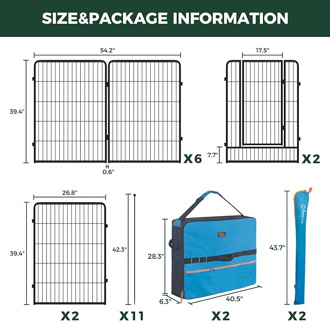 FXW Instant Unleashed Dog Playpen, Portable Pet Fence for Outdoor, RV Trips, and Camping, 40 inch, 16 Panels for Medium and Large Dogs with Playpen Storage Bag (2 Pack)│Patented