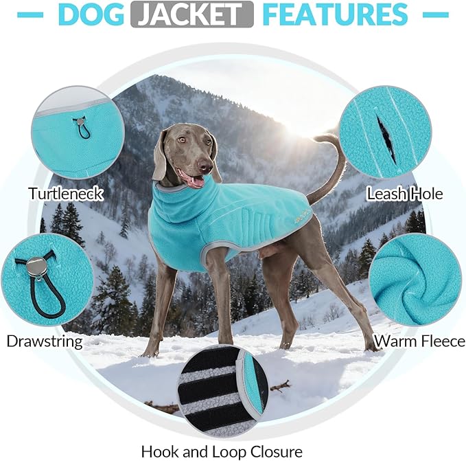 ROZKITCH Reversible Dog Coat Great Dane Fleece, Reversible Fleece Dog Cold Weather Coats, Warm Snowsuit Jacket Pet Clothes for Large Giant Breeds Bluegreen 4XL