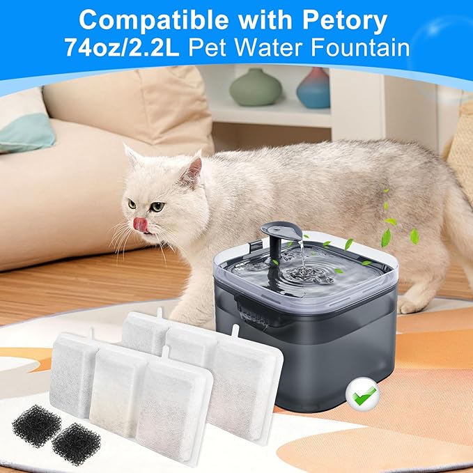 24PCS Cat Fountain Filters - Compatible with Petory, 74oz/2.2L Automatic Replacement Filters & Foam