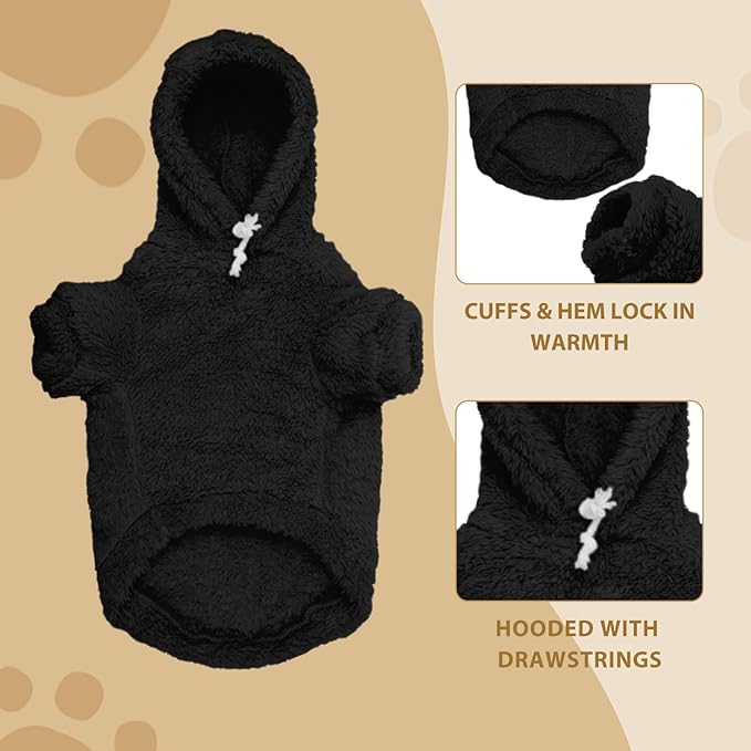 Fuzzy Dog Sweaters for Small Dogs Dog Hoodie Pet Clothes Warm Soft Cozy Coats Hooded Sweatshirt Fleece Small Pet Hoodies Sweater(Black-S)