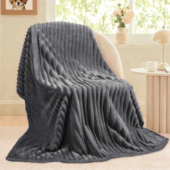 Luciphia Waterproof Dog Blanket for Medium Large Dogs Ultra-Soft Calming Cut Pile Flannel Throw Durable & Warm Furniture Protection for Couch Car Pet Blanket Machine Washable Stone Gray,M(57''x40'')