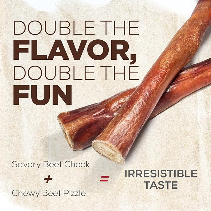 Natural Farm Power Bully Sticks Dog Chews (4”,16 Ounces), 2-in-1 Power Chews: Premium Beef Cheek Wrapped in Beef Pizzle, Double Chewing Time, Promotes Dental Health, Great for Small to Medium Dogs
