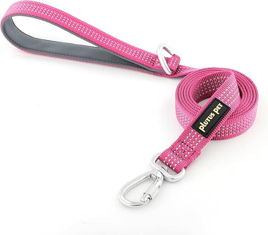 Plutus Pet Heavy Duty Dog Leash with Lockable Aluminum Carabiner, 4/6 Feet Long, Double-Sided Reflective Nylon, Padded Handle, for Puppy, Small, Medium and Large Dogs (Pink, 1" x 4')