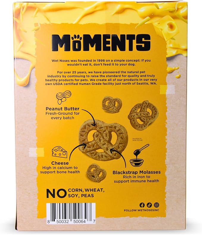 Wet Noses Moments Non-GMO Cheezy Pretzel Crunchy Dog Treats - 14oz | No Corn, Wheat, Soy or Peas, Made with 5 Simple Ingredients