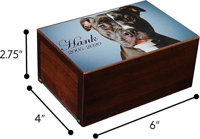 Custom Pet Keepsake Urns for Dogs, Wooden Box for Pet Ashes with Photo for Your Beloved Pets, Pet Cremation Urns as Sympathy Gifts for Pet Lovers - Small, 6" x 4" x 2.75" Pet Urns (Design 2)