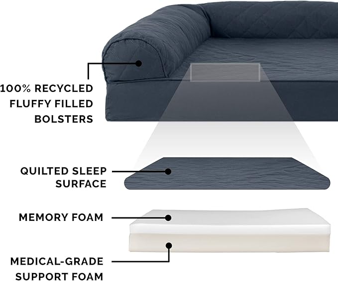 Furhaven Memory Foam Dog Bed for Large/Medium Dogs w/ Removable Bolsters & Washable Cover, For Dogs Up to 55 lbs - Quilted Sofa - Iron Gray, Large