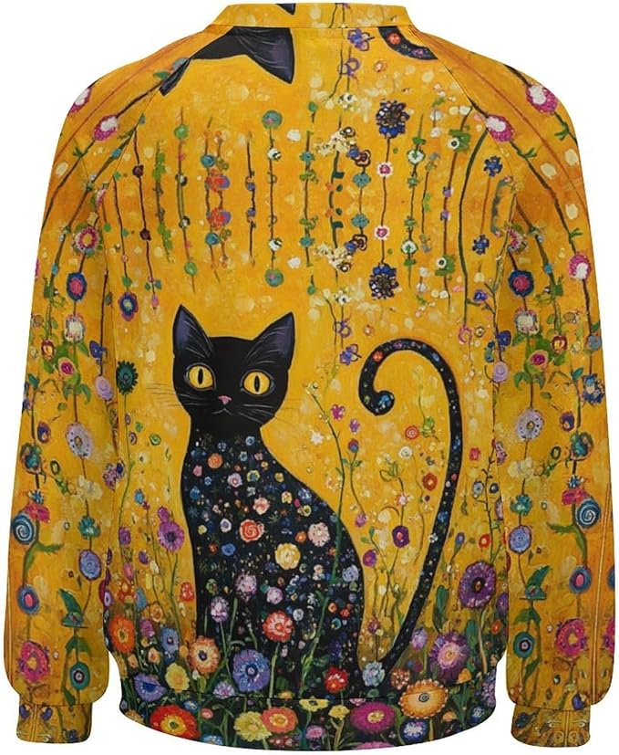 Womens novelty funny cat printed crewneck sweatshirt casual loose long sleeve graphic pullover sweatshirts tops