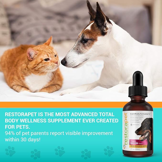 RestoraPet 4-Pack Dog & Cat Unflavored Liquid Multivitamin | Dog Arthritis Pain Relief | Hip&Joint Vitamins for Dogs | Anti Inflammatory Supplement for Dogs & Cats | Organic & Non-GMO, Vet Approved