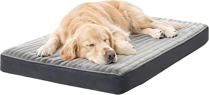 Dog Bed Large Sized Dogs, Orthopedic Flannel Pet Beds with Removable Washable Cover, Waterproof Indestructible Big Dog Bed with Anti-Slip Bottom, Egg Crate Memory Foam Pad, 35.0"x22.0"x3.0", Grey