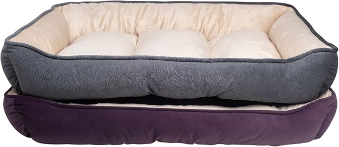 long rich Luxury Embossed Rectangle Micro Mink Dog and Pet Bed, Large, Burn Out Grey by Happycare Textiles, 24"x34"