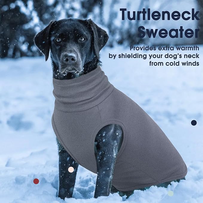 IECOii Dog Fleece Vest Sweater - Stretch Warm Pullover with Turtleneck,Grey,Large, Easy On/Off Winter Dog Sweater for Medium Large Dogs Girl Boy, Winter Fall Jumpsuit with High Neck
