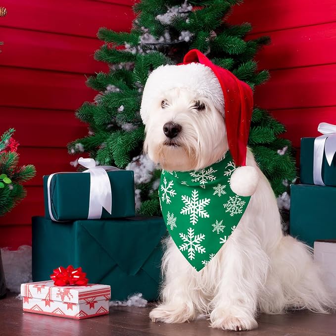50 Pcs Red and Green Snowflake Bandanas for Dogs Christmas Dog Bandanas Bulk Xmas Kerchief Set Bibs Triangle Scarf for Small Medium Large Doggie Costume Decoration
