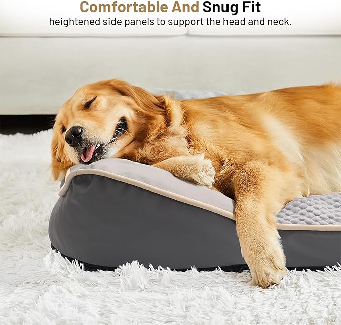 Waterproof Orthopedic Dog Bed for Large Dogs - Cooling PU Fabric, Removable Washable Cover, Small-Size Pet Bed for Dogs & Crate Use