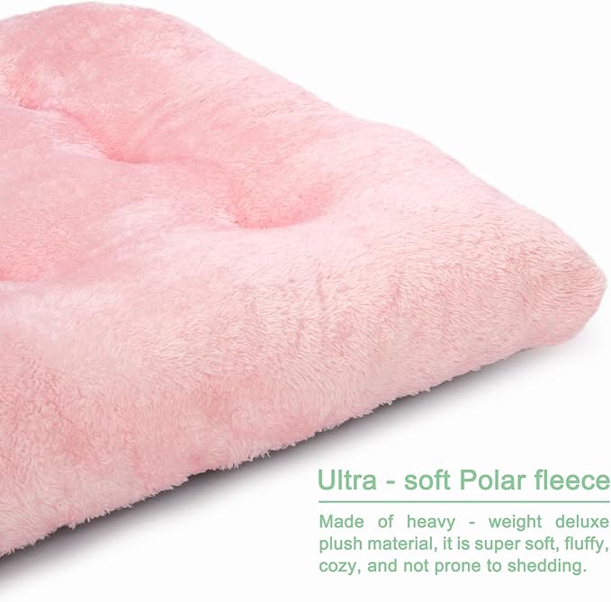 POMIU 2-Pack Washable Dog Bed, Deluxe Plush Crate Beds with Anti-Slip, Machine Washable Kennel Pad Sleeping Mat for Large, Medium and Small Dogs (2 Pack x Pink, 23.0" L x 18.0" W x 3.0" Th)