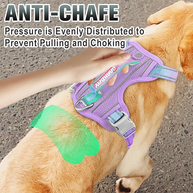 BARKBAY No Pull Dog Harness Large Reflective Dog Harness with Front Clip and Easy Control Handle for Walking Training Running with ID tag Pocket(Lavender Sky,XL)