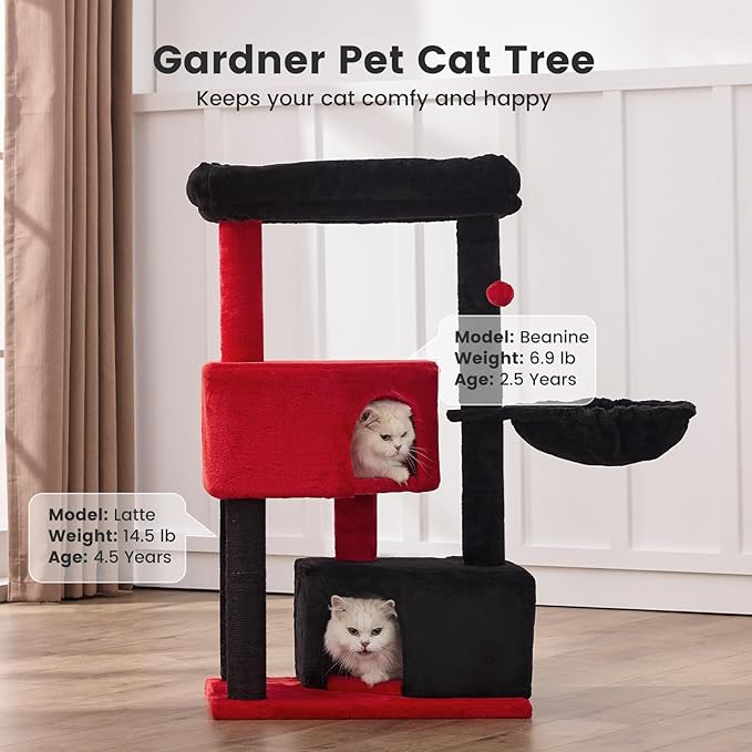 Gardner Pet 41" Tall Cat Tree for Medium-Large Cats, Heavy Duty Cat Tower with 2.8in Posts & Washable Top Perches, Space-Saving Cat Furniture for Apartments, Easy to Assembly