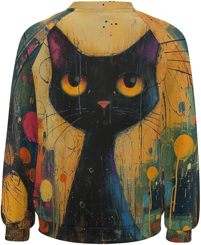 Biacolum Long Sleeve Shirts for Women Mid Century Retro Style Atomic Cat 3D Graphic Sweatshirts Fall Crewneck Pullover Top