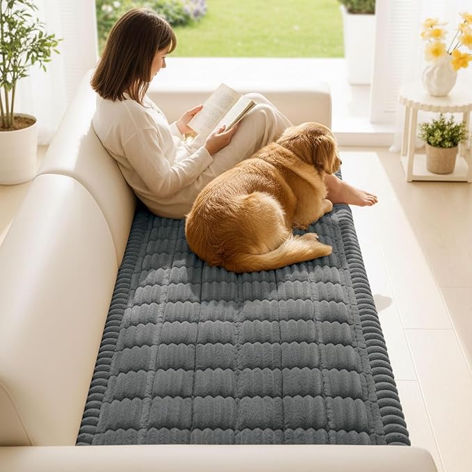 Smiry Couch Cover for Dogs Washable, Non Slip Fuzzy Pet Couch Covers for 3 Cushion Sofa Pet Friendly, Thick Soft Sofa Slipcovers Cushion Protector (Dark Grey, 27.6" x 59")