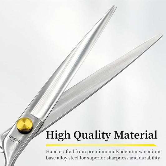 Dog Grooming Scissors, 7.5" Straight Shears, Premium Stainless Steel, Safety Rounded Tip & Offset Handles for Precision Trimming Dogs, Cats, Pet at Home