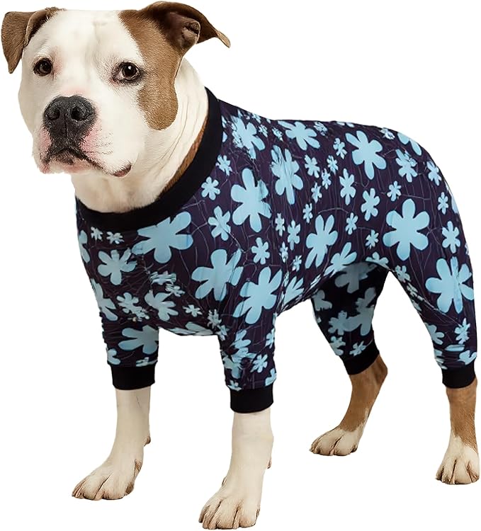 LovinPet Large Dogs Pajamas, Pet Anxiety Relief Shirt, Sun Protection Dog Onesie, Comfy Stretchy Fabric, Sage Print, Big Dog Surgery Recovery PJ's, Girl or Boy Dog Party Apparel, Black XXL