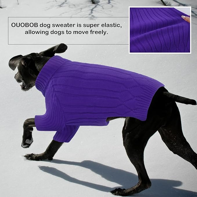 Large Dog Sweater - Turtleneck Thick Warm Doggie Christmas Sweater, Pet Sweatshirt Clothes Outfit Fall Knit for Pitbulls (Purple L)