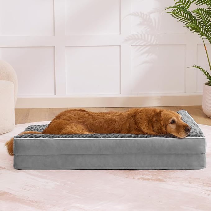 Dog Bed Large Sized Dogs, XL Orthopedic Dog Bed for Large Dogs 42"x30"x7.5", Waterproof Pet Bed with Washable Removable Cover, L-Shaped Pet Couch with Portable Handle, Grey