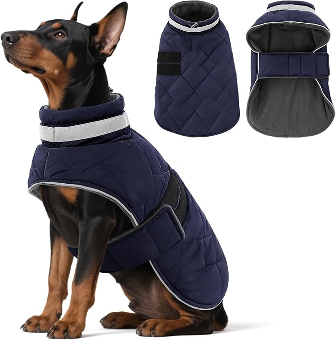 Dog Winter Coat Warm Padded Puppy Jacket Windproof Water Resistant Clothes for Small Medium Large Pets Christmas Sweater Outfit Vest(DarkBlue, XL)