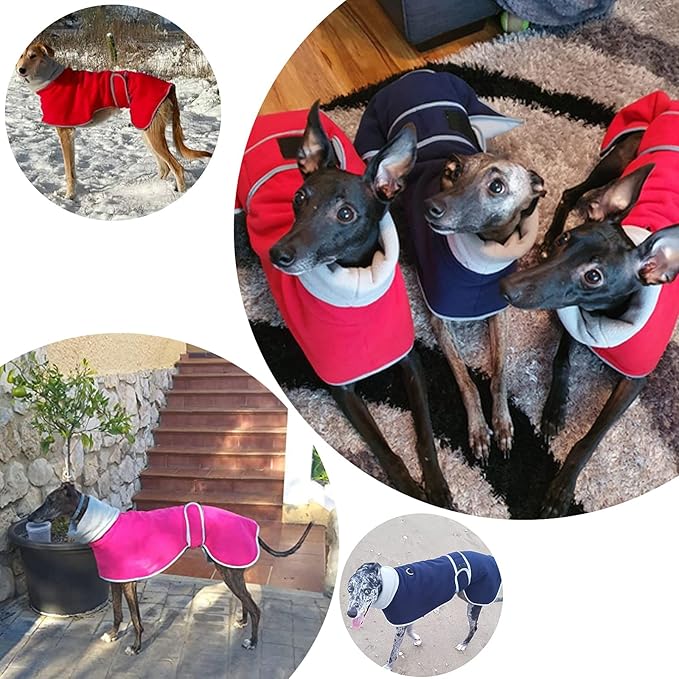 Geyecete Greyhound Cosy Fleece Jumper, Dog Winter Coat with Warm Fleece Lining, Outdoor Dog Apparel with Adjustable Bands for Medium, Large Dog -Red-S