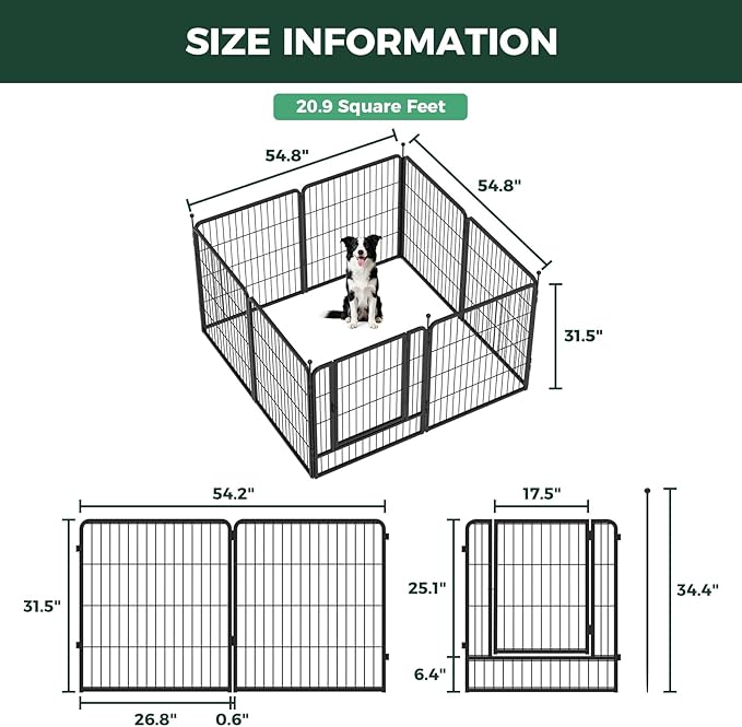 FXW Instant Unleashed Dog Playpen, Portable Pet Fence for Outdoor, RV Trips, and Camping, 32inch, 8 Panels for Small and Medium Dogs│Patented