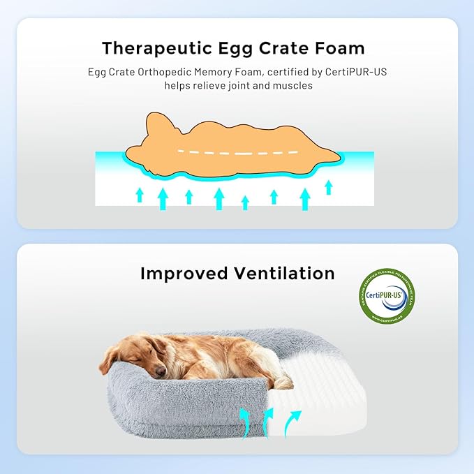 Calming Dog Beds for Large Sized Dogs - Orthopedic Fluffy Pet Bed, Donut Waterproof Pet Sofa with Washable Removable Cover, Supportive Egg Foam and Nonskid Bottom, Camel