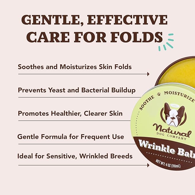 Natural Dog Company Wrinkle Balm, 2 oz. Tin, Dog Lotion for Dry Itchy Skin, Cleans Wrinkles, Yeast Infection Treatment for Dogs, Plant Based, Frenchie Dog Accessories, Made in USA…