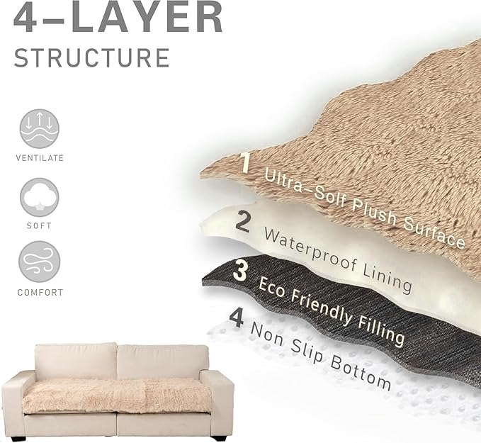 Dogs/Cats Bed Mats, Dog Pad Washable Removable Couch Cover with Anti-Slip Back, Plush Long Fur Mat, Perfect for Small, Medium and Large Dogs.(Beige, 30"x80")