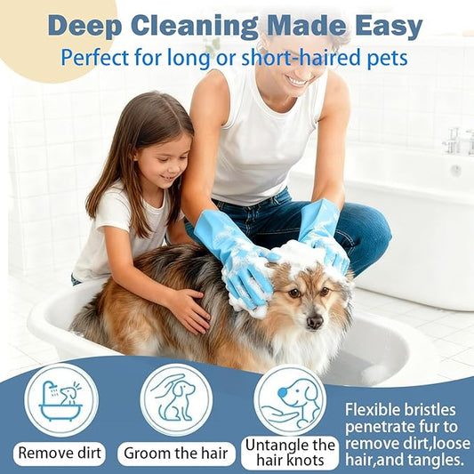 Anazzly pte Grooming Gloves: Bite-Resistant Pet Bathing Glove with Anti-Slip Particles, Wet and Dry use, Safe for All Ages. Great as Dog Brush Glove and Cat Gloves for Grooming