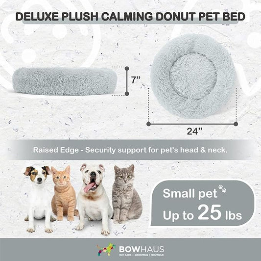 24/30 Inch Calming Donut Pet Bed for Small/Medium Cats and Dogs, Anti-Slip Bottom, Washable, Anti-Anxiety Fluffy Round Cat Bed, Indoor Shaggy Cuddler Cotton Candy Brown, Light Gray, Pink Bed