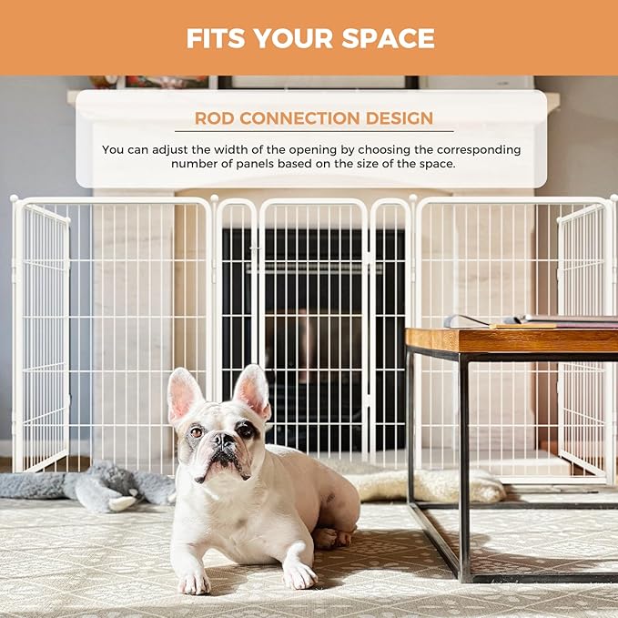 FXW Dog Gate Extra Wide Designed for Indoor Use, Adjustable Width Up to 219-inch Wide (40" H 8 Wire Panels for Medium and Large Dogs), White