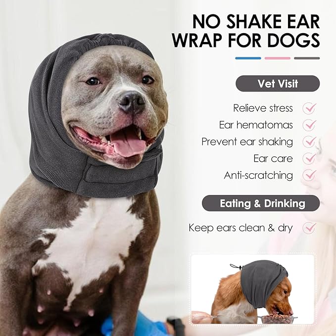 KOESON Dog Calming Hoodie, No Shake Ear Wrap for Dogs Hematoma, Anxiety Relief Dog Head Muffs for Noise Protection, Grooming, Drying, Fireworks & Thunder, Soft Neck Warmer & Ear Cover for Dogs & Cats