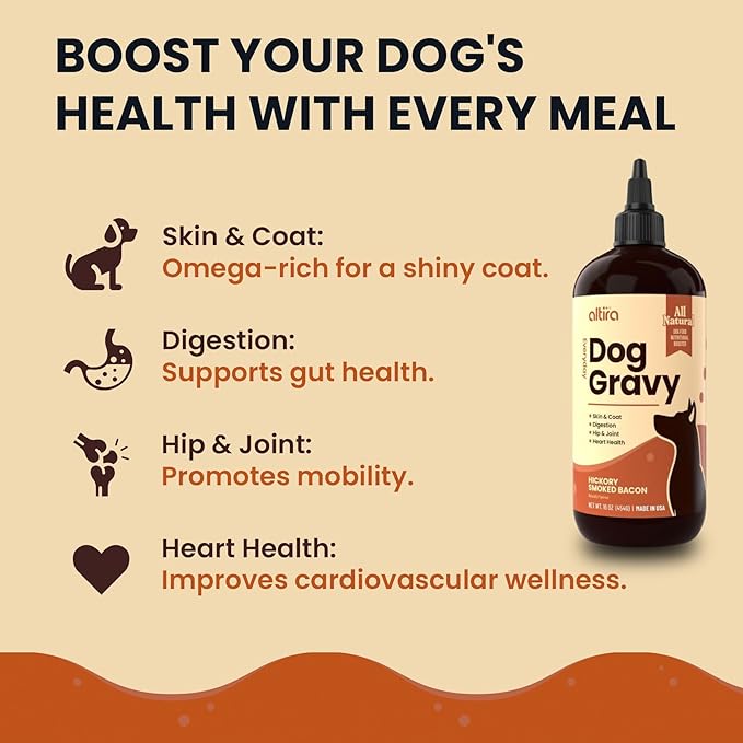 Everyday Dog Gravy - Premium Wet Dog Food Gravy Toppers for Dry Food – Tasty & Nutritious with Essential Vitamins and Supplements – Hip and Joint Supplement (Bacon)