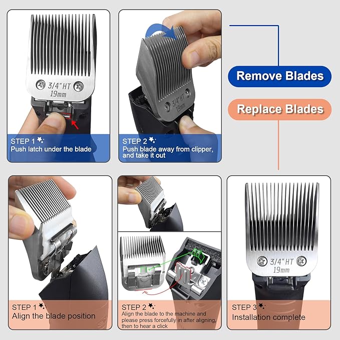 3/4" HT Pet Dog Grooming Detachable Blades,Compatible with Andis,Oster A5,Wahl KM10 Clippers,Cut Length 3/4" (19mm)