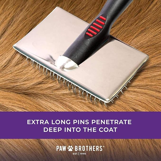 Paw Brothers Grooming Tool and Nature's Specialties Conditioning Spray Bundle - Flat Slicker Brush for Dogs, Medium - Quicker Slicker Detangling and Conditioning Spray, Ready to Use, 16 oz
