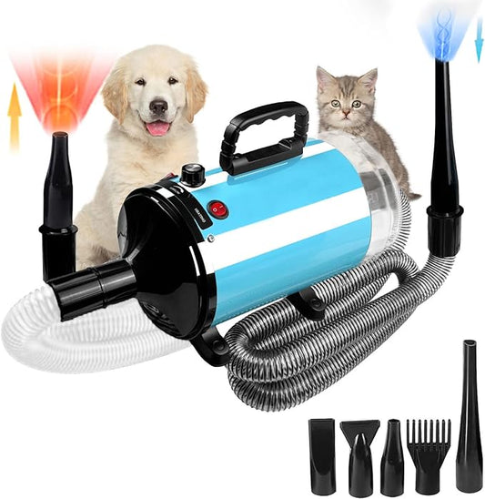 Dog Vacuum & Dryer for Shedding Grooming,5.2HP/ 3800W Dog Grooming Kit,Adjustable Speed and Temperature with 5 Nozzles