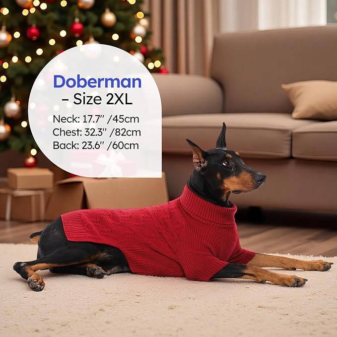 ASENKU XXXXL Dog Sweaters for Large Dog Girls Boys, Pullover Turtleneck Knitted Big Doggie Sweatershirt for Female Male, Doberman Great Dane Sweater for Extra-Large Breed Dogs, Red 4XL