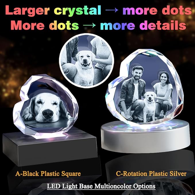 Personalized Pet 3D Crystal Photo，Pet Memorial Gifts for Dogs Cats Horses，Custom 3D Pictures,Engraved Crystal in Memory of Dog, Customized
