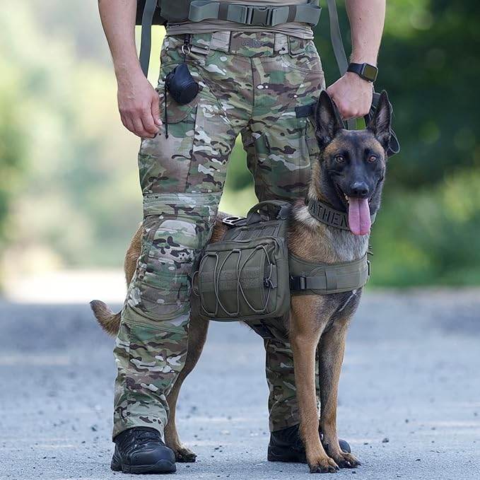 ONETIGRIS Dog Backpack for Hiking Nylon Dog Harness Backpack with Side Pockets for Large Dog with 17"-23.5" Neck Girth and 25"-31" Chest Girth (Green, Medium)