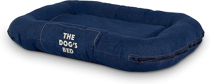 The Dog's Bed Utility Waterproof Dog Bed, Medium, Durable Blue Denim Fabric, Tough YKK Zippers, Washable Reversible Cover for Home, Car, Crate & Yard, Puppy & All Pet Comfort, Veterinary Approved